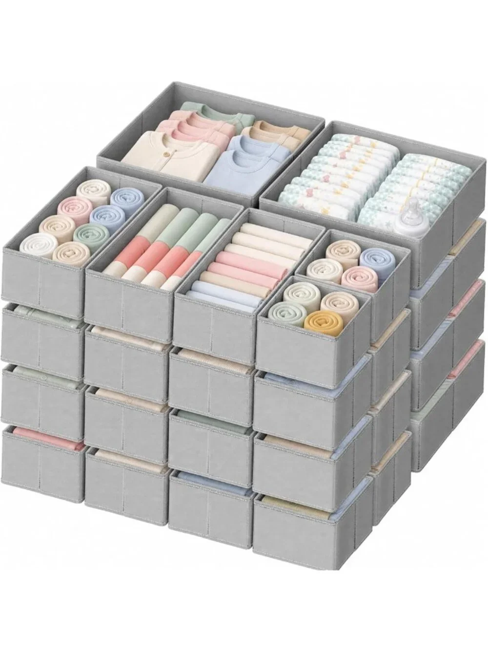 24 Pack Drawer Organizer Set - Foldable Storage Dividers for Baby Clothes, Socks